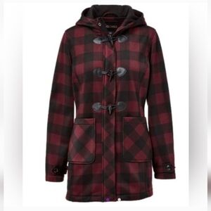 Big Chill Fig & Black Buffalo Check Fleece Hooded Toggle Accent Jacket Large New